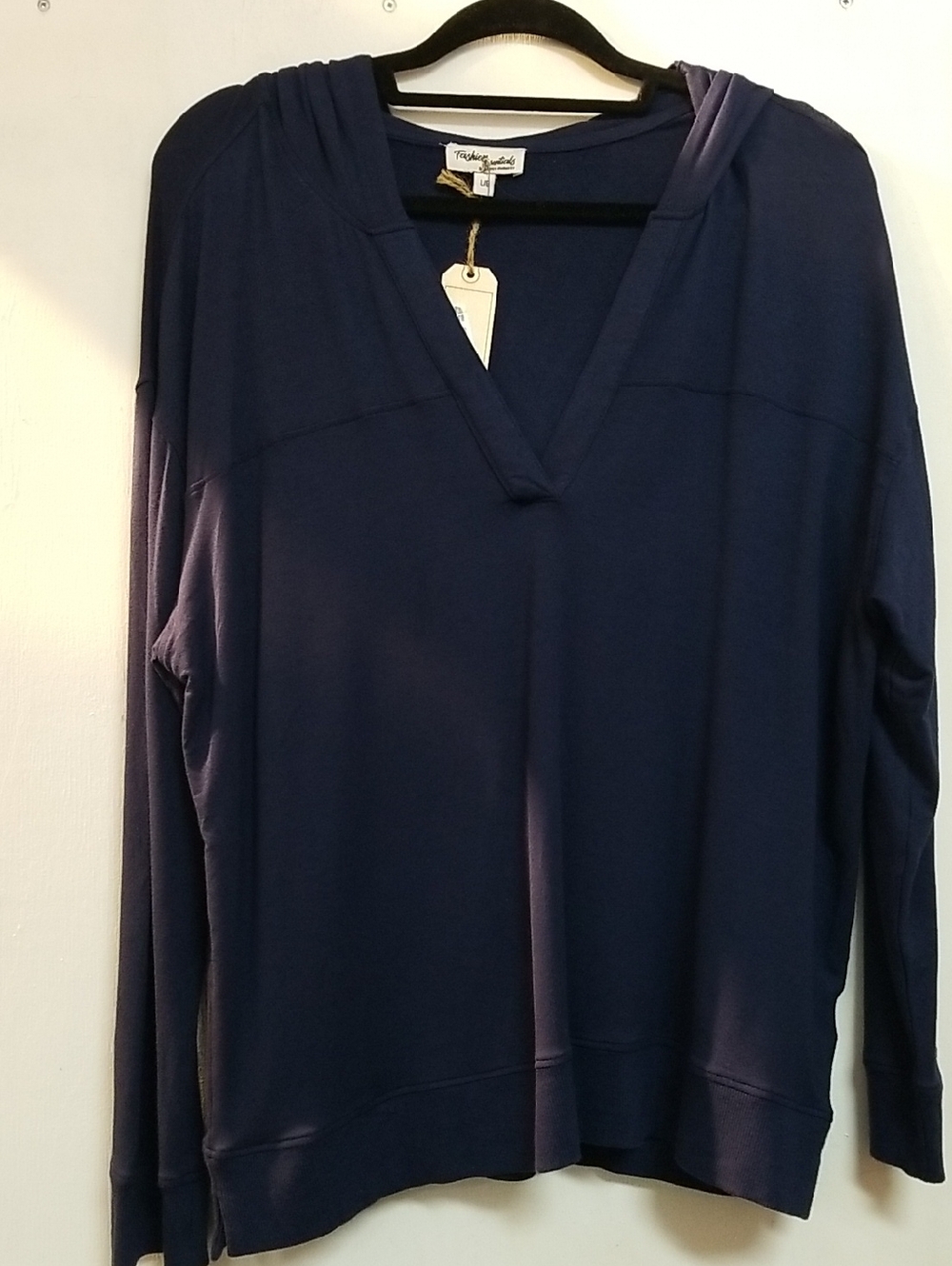 V-Neck Hooded Pullover in Navy by Tribal